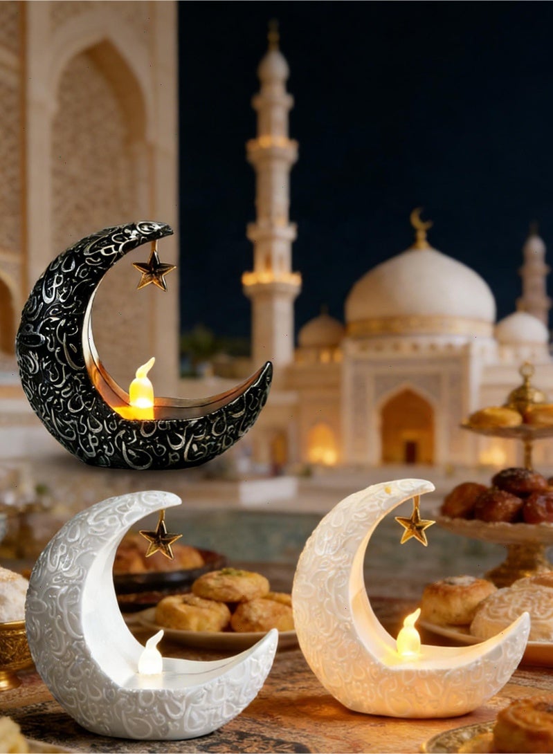 توبيتش أضواء رمضان، زينة رمضان، 4 قطع من مصابيح LED على شكل نجمة وقمر لزينة المنزل الإسلامي في رمضان الكريم، هدايا عيد مبارك - Image 1